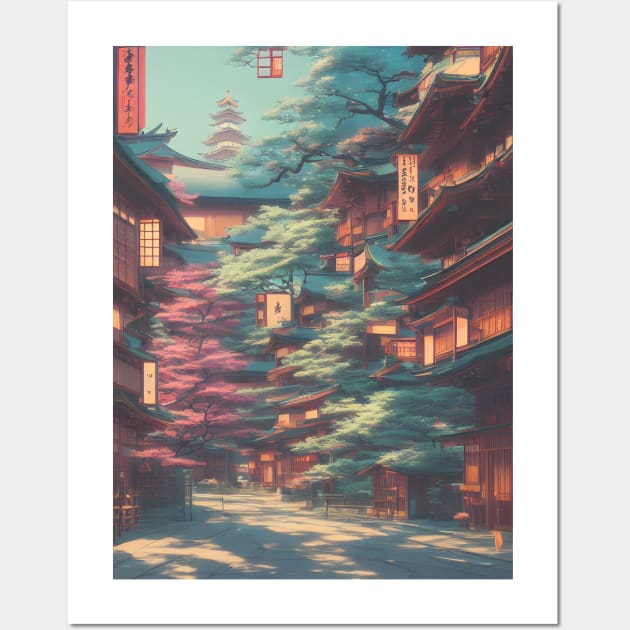 Japanese Temples Vacation Holiday Streets of Calmness Vintage Trees Wall Art by DaysuCollege